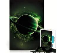 Puzzle da 1000 pezzi raffigurante il pianeta Saturno in verde, ideale per ragazzi, un gioco di logica e antistress, con taglio preciso e un regalo memorabile (38x26cm)