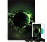 Puzzle da 1000 pezzi raffigurante il pianeta Saturno in verde, ideale per ragazzi, un gioco di logica e antistress, con taglio preciso e un regalo memorabile (38x52cm)