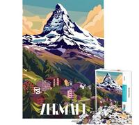 Puzzle da 1000 pezzi raffigurante il villaggio di montagna di Zermatt ideale per compleanni e Natale Decorazione perfetta giocattolo fai-da-te adatto a partire dai 14 anni (38x52cm)