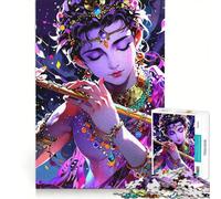 Puzzle da 1000 pezzi raffigurante Krishna che suona il flauto arte digitale colorata decorazione murale attività divertenti da fare in casa collezione d'artista belle arti 50x75cm