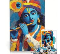 Puzzle da 1000 pezzi raffigurante Krishna che suona il flauto con un dipinto dai colori vivaci ideale come decorazione murale per divertirsi in casa collezione d'artista e opere d'arte 50x75cm
