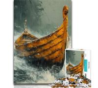 Puzzle da 1000 pezzi raffigurante la barca vichinga Drakkar, regalo per adolescenti, sfida difficile contro lo stress, per migliorare l'amore tra coppie, 38x26cm