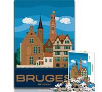 Puzzle da 1000 pezzi raffigurante la città di Bruges, in Belgio, per adolescenti, gioco stimolante e decorazione da parete per famiglie, regali unici per compleanno e Natale, 38x26cm