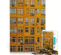 Puzzle da 1000 pezzi raffigurante la facciata di un edificio giallo con finestre,ideale per stimolare la memoria e creare un'attività rilassante durante le serate tranquille (38x26cm)