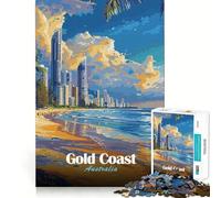 Puzzle da 1000 pezzi raffigurante la Gold Coast australiana,la spiaggia e lo skyline,con pezzi ben definiti Un gioco stimolante per momenti di relax e divertimento,perfetto per Natale e come