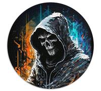 Puzzle da 1000 pezzi raffigurante la morte. Puzzle rotondo da 1000 pezzi. Regalo perfetto per compleanni, feste, ideale per Natale. Dimensioni: 67,5x67,5 cm.