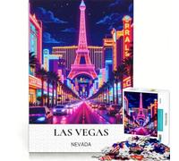 Puzzle da 1000 pezzi raffigurante la Strip di Las Vegas di notte, un gioco impossibile, con taglio di precisione e pezzi di forma casuale completamente ad incastro 38x52cm