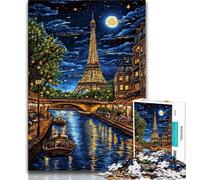Puzzle da 1000 pezzi raffigurante la Torre Eiffel, dipinto a olio, difficile da completare ma divertente e umoristico, con poster abbinato e foglio di quiz, 38x26cm