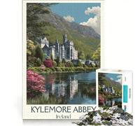 Puzzle da 1000 pezzi raffigurante l'abbazia di Kylemore, Irlanda, un gioco impossibile, con taglio di precisione e pezzi di forma casuale completamente ad incastro 50x75cm