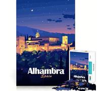 Puzzle da 1000 pezzi raffigurante l'Alhambra di notte,Spagna Taglio preciso,arte,gioco stimolante per la mente,divertimento per il tempo libero,decorazione natalizia,regalo (38x26cm)