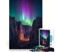 Puzzle da 1000 pezzi raffigurante l'aurora boreale su un paesaggio di canyon Opera d'arte con tagli precisi Rompicapo,regalo divertente per il tempo libero,decorazione natalizia da appendere al muro