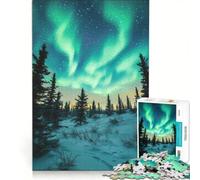 Puzzle da 1000 pezzi raffigurante l'aurora boreale su una foresta, un gioco rompicapo, ideale come regalo di compleanno, con pezzi di forma casuale completamente ad incastro 50x75cm