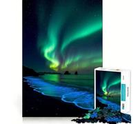Puzzle da 1000 pezzi raffigurante l'aurora boreale su una spiaggia islandese Opera d'arte con tagli precisi Rompicapo,regalo divertente per il tempo libero,decorazione natalizia da appendere al muro