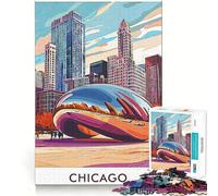 Puzzle da 1000 pezzi raffigurante lo skyline di Chicago con una nuvola e una portaTaglio preciso,gioco creativo per stimolare la mente,ideale per momenti di relax,regalo di compleanno o per hobby