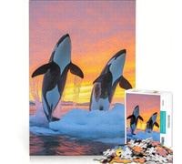 Puzzle da 1000 pezzi raffigurante orche che saltano al tramonto in acque ghiacciate un gioco rompicapo che allena la mente e la manualità ideale come decorazione da scrivania 38x52cm