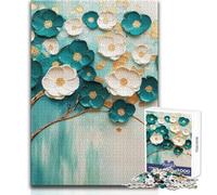 Puzzle da 1000 pezzi raffigurante un albero floreale con motivo verde acqua e bianco per adulti, gioco educativo per allenare la mente, regalo a sorpresa ideale per i propri cari, dimensioni 50x75cm