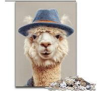 Puzzle da 1000 pezzi raffigurante un alpaca che indossa un cappello, per adulti, rompicapo stimolante per adolescenti, perfetto come decorazione per la casa o come regalo (dimensioni 50x75cm)