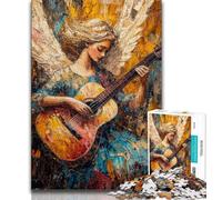 Puzzle da 1000 pezzi raffigurante un angelo che suona la chitarra,dipinto a olio,per adulti,giocattoli educativi per l'apprendimento,giochi per famiglie con poster abbinato e foglio di quiz,50x75cm