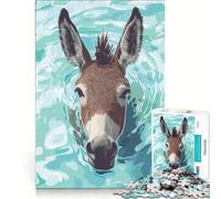 Puzzle da 1000 pezzi raffigurante un asino che nuota in acqua blu, gioco impossibile, attività divertenti da fare in casa, collezione d'artista, belle arti 38x52cm