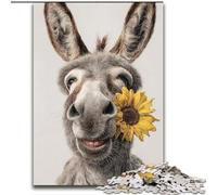 Puzzle da 1000 pezzi raffigurante un asino che tiene in braccio un girasole, regalo per adulti, gioco stimolante, ideale come regalo per tutta la famiglia, 26x38cm