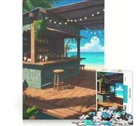 Puzzle da 1000 pezzi raffigurante un bar sulla spiaggia con sgabelli e bevande, decorazione da parete, regalo di compleanno, compleanno e Natale 38x26cm