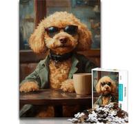 Puzzle da 1000 pezzi raffigurante un barboncino che beve caffè,ideale come regalo per adolescenti,per ammazzare il tempo durante le vacanze,con pezzi completamente interconnessi e di forma casuale