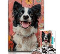 Puzzle da 1000 pezzi raffigurante un Border Collie felice, per adulti e adolescenti, difficile da completare ma divertente e spiritoso, ideale come decorazione e regalo per la casa (38x26cm)