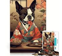 Puzzle da 1000 pezzi raffigurante un Boston Terrier che mangia,pulito e adatto all'ambiente circostante Gioco di logica,idea regalo per momenti di relax e compleanno (38x26cm)