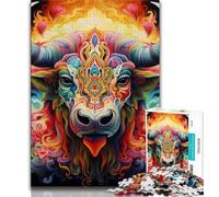 Puzzle da 1000 pezzi raffigurante un bufalo per adulti, difficile da completare ma divertente e umoristico, con poster abbinato e foglio di quiz, 75x50cm