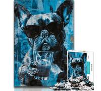Puzzle da 1000 pezzi raffigurante un bulldog francese che beve, per adulti e ragazzi, gioco per famiglie, antistress, sfida difficile, collezione di artisti, belle arti, 75x50cm