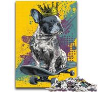 Puzzle da 1000 pezzi raffigurante un bulldog francese che fa skateboard,per adulti e adolescenti,difficile da completare ma divertente e spiritoso,ideale come regalo e decorazione per la casa