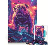 Puzzle da 1000 pezzi raffigurante un bulldog in un paesaggio urbano giapponese Pezzi ben definiti Gioco cognitivo per lo sviluppo delle capacità cognitive,ideale per momenti di relax
