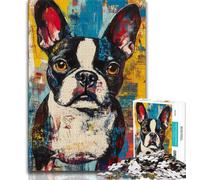 Puzzle da 1000 pezzi raffigurante un cane Boston Terrier, regalo per adulti, difficile da completare ma divertente e umoristico, decorazione unica per la casa e regalo, 38x26cm