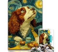 Puzzle da 1000 pezzi raffigurante un cane che beve caffè, regalo per adolescenti, sfida difficile contro lo stress, per rafforzare l'amore tra coppie (75x50cm)