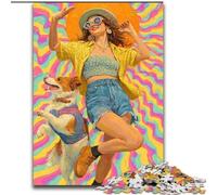 Puzzle da 1000 pezzi raffigurante un cane da cowgirl tra i fiori di campo,ideale come regalo per adolescenti,aiuta il cervello a esercitare i giocattoli che creano dipendenza e coltivano la pazienza