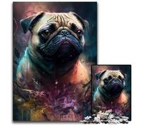 Puzzle da 1000 pezzi raffigurante un carlino dipinto, puzzle difficile per adulti, Halloween, Pasqua, Capodanno, 26X38CM/10,23x14,96 pollici.
