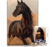 Puzzle da 1000 pezzi raffigurante un cavallo nero che corre nel deserto, attività rilassante per il tempo libero, taglio di precisione, bordo liscio, giocattolo da gioco, dimensioni 38x26cm