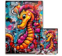Puzzle da 1000 pezzi raffigurante un cavalluccio marino dipinto a graffiti,in cartone,per adulti,per adolescenti e ragazzi,ideale come regalo di compleanno e per le feste,26X38CM/10,23x14,96 pollici.