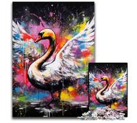 Puzzle da 1000 pezzi raffigurante un cigno dipinto a graffiti, per adulti, in legno, per decorazioni per la casa, allenamento del cervello e regali per le feste, 50x75CM/19,68x29,52 pollici.