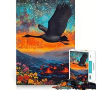 Puzzle da 1000 pezzi raffigurante un cigno nero che vola su un paesaggio vulcanico,con bordi sottili Giocattolo creativo,ideale per il tempo libero e come regalo di compleanno 38x52cm
