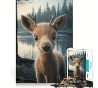 Puzzle da 1000 pezzi raffigurante un cucciolo di alce in un lago nella foresta Gioco di logica,stimolante e rilassante,ideale come regalo di Natale (50x75cm)
