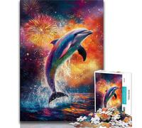 Puzzle da 1000 pezzi raffigurante un delfino dipinto a olio, per adulti e adolescenti, difficile da completare ma divertente e spiritoso, ideale come decorazione e regalo per la casa (38x26cm)