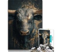 Puzzle da 1000 pezzi raffigurante un dipinto a olio di un toro, per adulti e adolescenti, sfida difficile e antistress, ideale come regalo per tutta la famiglia (50x75cm)
