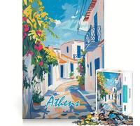 Puzzle da 1000 pezzi raffigurante un dipinto di una strada di Atene,Grecia,con tagli precisi Un gioco che stimola la mente,ideale per il tempo libero e come regalo di Natale (38x52cm)