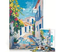 Puzzle da 1000 pezzi raffigurante un dipinto di una strada di Atene,Grecia,con tagli precisi Un'attività che stimola la mente,ideale per il tempo libero e come regalo di Natale (50x75cm)