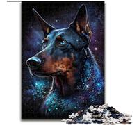 Puzzle da 1000 pezzi raffigurante un Doberman colorato in legno, idea regalo per le feste, opera d'arte umoristica, opera d'arte dettagliata 50x75cm, Natale o compleanni