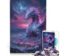 Puzzle da 1000 pezzi raffigurante un drago che osserva la città di notte, decorazione da parete, divertente antistress, gioco stimolante, idea regalo 38x52cm