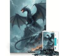 Puzzle da 1000 pezzi raffigurante un drago nero sulla cima di una montagna,con intagli precisi Attività di gioco intelligente e rilassante,ideale come regalo di compleanno 50x75cm