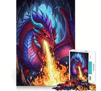 Puzzle da 1000 pezzi raffigurante un drago rosso che sputa fuoco in una caverna, ideale per adulti Gioco di logica e passatempo casalingo, con bordi puliti Un regalo perfetto (50x75cm)