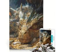 Puzzle da 1000 pezzi raffigurante un drago sdraiato su monete d'oro, giocattolo antistress per il divertimento di tutta la famiglia, con pezzi di forma casuale che si incastrano perfettamente 38x26cm